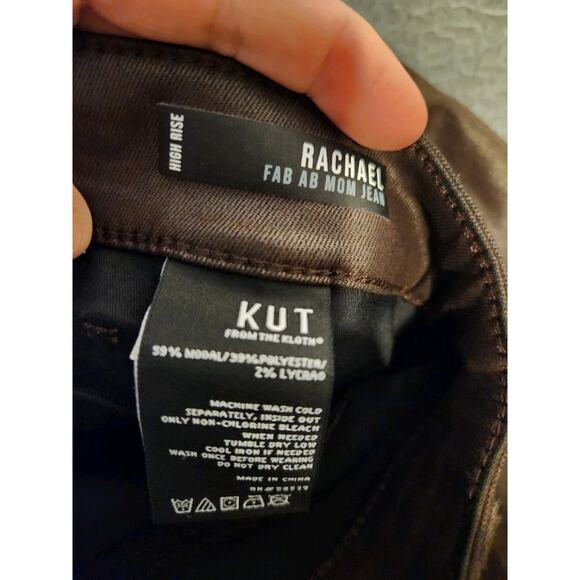 Kut from Kloth Rachel Fab Ab Mom Jean High Rise Button Fly Faux Leather 14W NWT - Picture 12 of 14